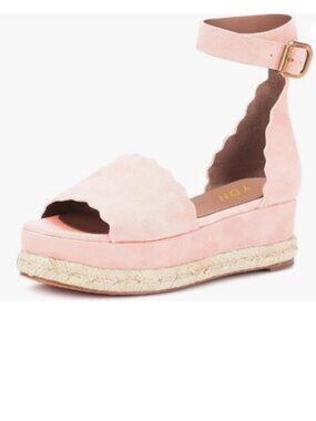 YDN Light Pink Open Toe Platform Espadrille Sandals Ankle Strap Wedge Heel Pumps